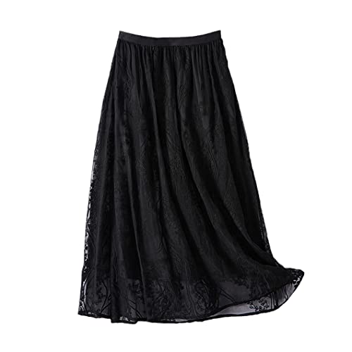 Jupe longue plissée en soie de mûrier haut de gamme pour femme en noir taille 36