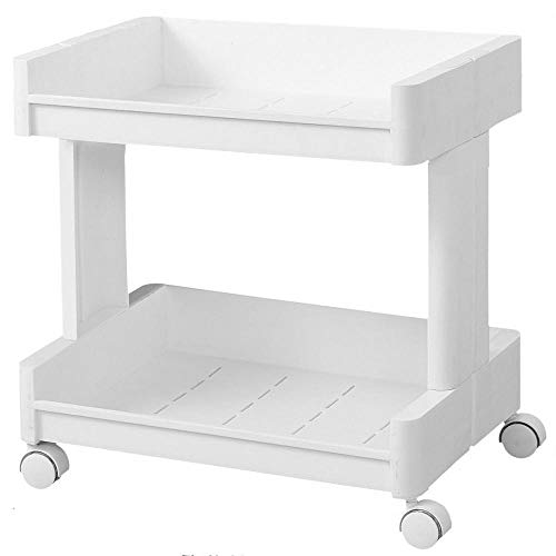 HUANXI 2-Tier Art Storage Box on Wheels,White Plastic Sewing Storage Box for Living Room Office