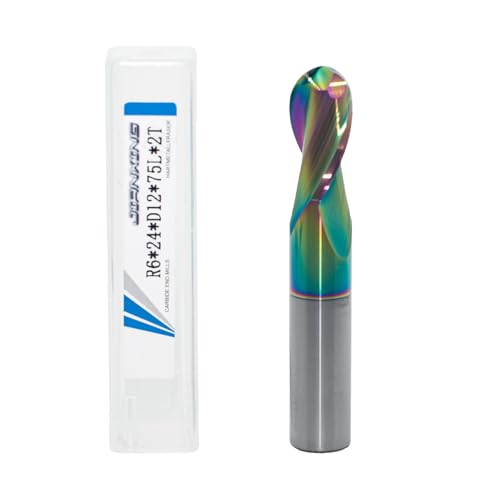Image of 12mm R6 DLC Coated 2-Flute Carbide Ball Nose End Mill, Ideal for Aluminum, Copper Alloys, and Plastic Machining - High Precision & Wear-Resistant Cutting Tool (1 Pack)