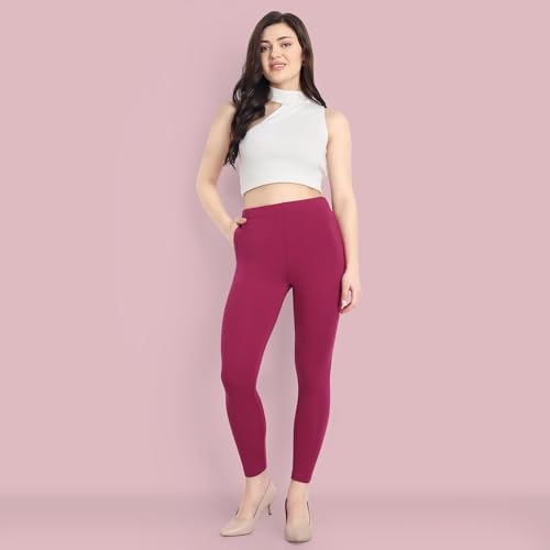 Image of ONE SKY Women Ankle Length Leggings | Premium Cotton Modal Spandex Blend | High Waist Stretchable & Bio-Washed Fabric | Colour-Lock | Ethnic Leggings for Women