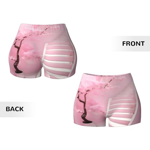Cherry Blossom White Staircase Pattern Sports Shorts, high Elastic Slim Fitness Pants, Suitable for Yoga/Leisure/Daily wear3
