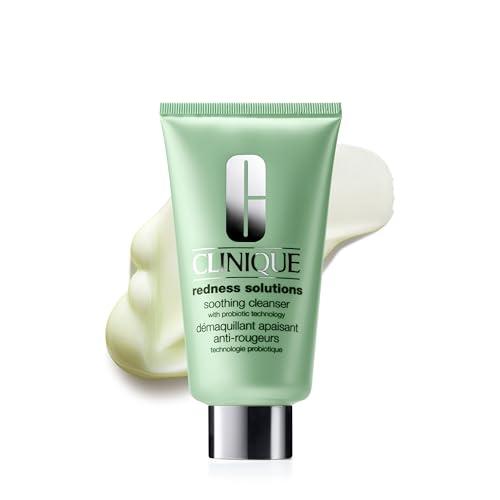 Clinique Redness Solutions Soothing Oil Free Face Cream Cleanser with Probiotic Technology | Appropriate for Skin with Rosacea, 5 Fl Oz