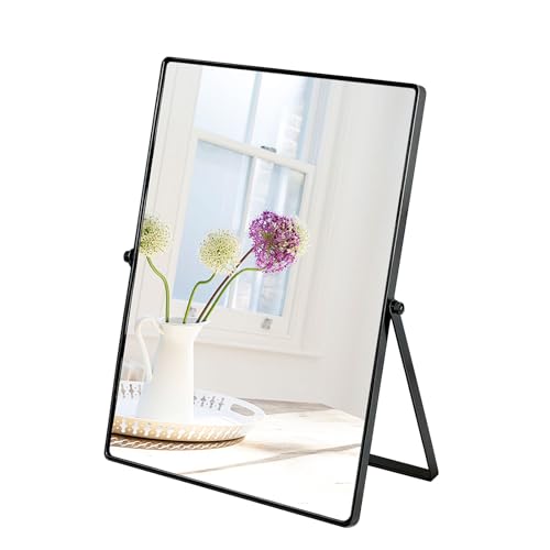 Espejo rectangular de mesa gris oscuro con soporte ajustable para baño y dormitorio 2