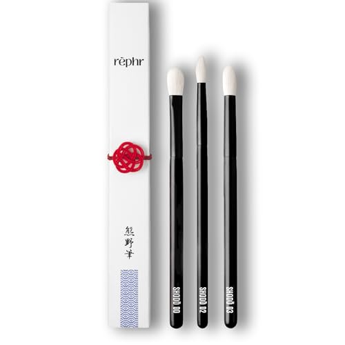 rephr Shodo Eye Set 3 Handmade Japanese Makeup Brushes (Shod 00 02 03) | Natural Goat Hair Bristles for Lid Crease & Detail | Handade in Kumano Japan