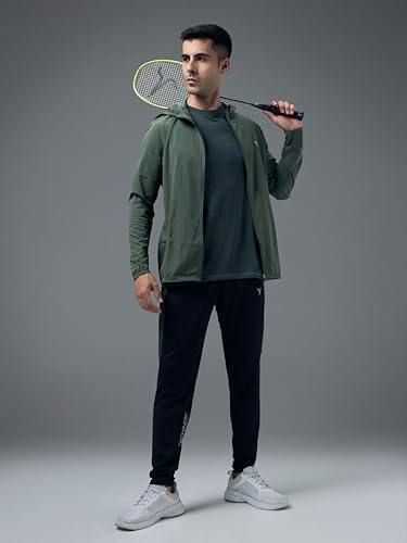 Image of TECHNOSPORT Men's Regular Fit Solid Hooded Neck Jacket With Ts Flexi, UPF50+ for Sports, Gym & Regular Use