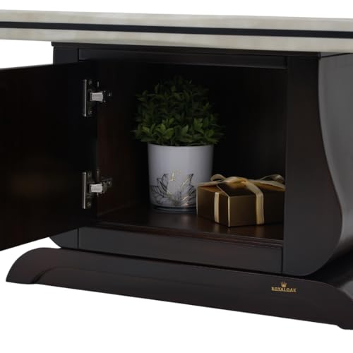 Image of Royaloak Venice Italian Marble Coffee Table | Coffee Table for Living Room with Bevelled Edges, High Gloss Finish, Pedestal Style Base & Ample Storage | Italian Collection