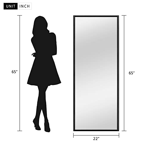 Image of NeuType Full Length Bedroom Wall-Mounted Floor Mirror with Standing Holder (Elegant Black)
