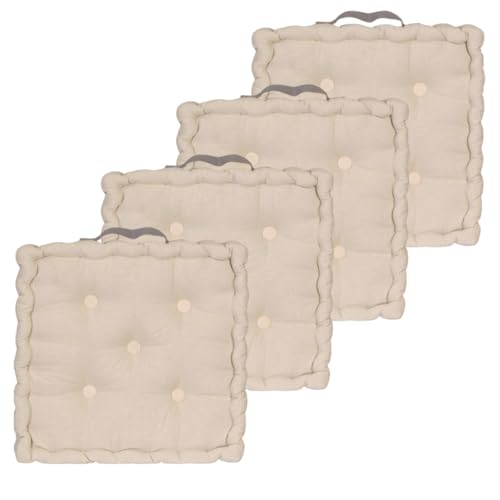 Atout Ciel Lot de 4 Coussins de Sol 40x40cm avec Anse contrastée, Beige