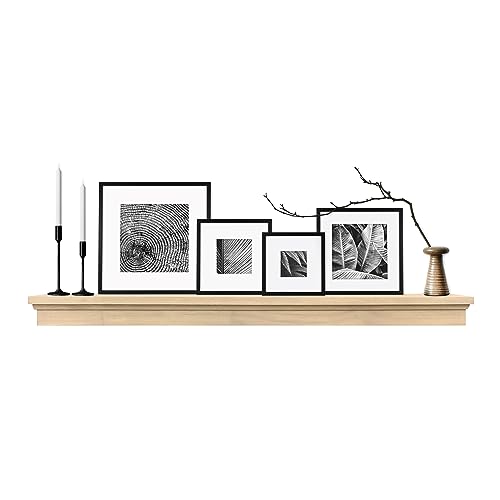 Image of MCS 72-Inch Mantel, Master & Co Natural Woodgrain Finish Solid Wood Floating Fireplace Mantel, Long Floating Shelf for Livingroom with Wood Cleat Hanging System, Photo and Home Decor Display Shelf