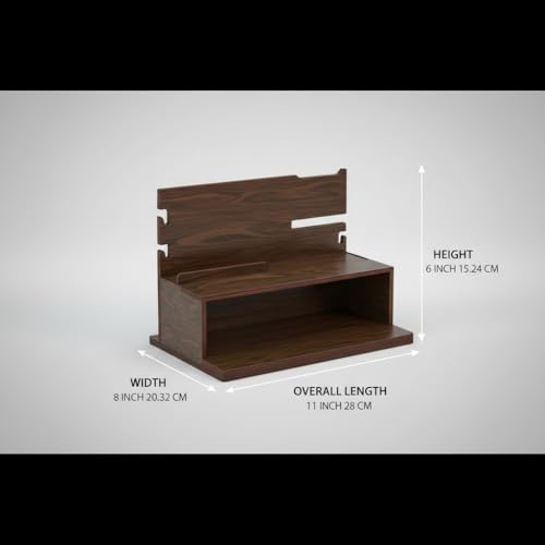 Image of Executive Wooden Docking Station for Men | Mobile, Glasses & Wallet Organizer with Key Hooks and Storage Shelf | Luxury Desk Organizer for Office & Bedside Table | Size: 11 x 8 x 6 Inch