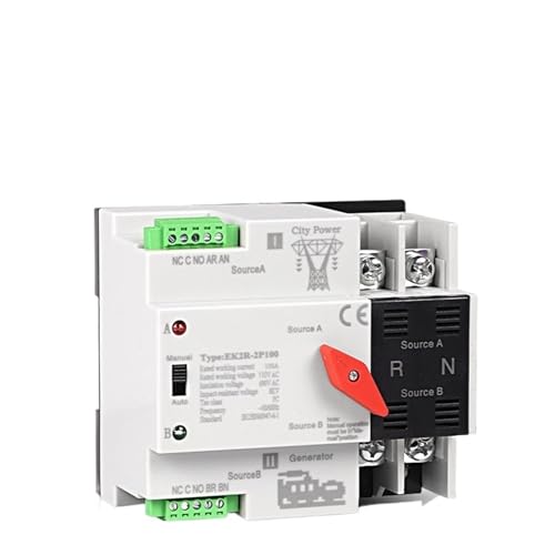 Interruptor ATS 110V evita apagones con transferencia automática de doble potencia 2P