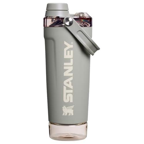 Stanley Activate Shaker Bottle 20 oz | Leakproof Insulated Stainless Steel Shaker Cup | Base Storage and Twist On Fast Flow Lid | Protein Shakes and Pre Workout Powder | BPA-Free | Sage Grey
