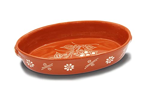 Vintage Portuguese Traditional Clay Terracotta Pottery Oval Casserole Made In Portugal (N.1 12 1 4 x 8 x 2 5 8 )