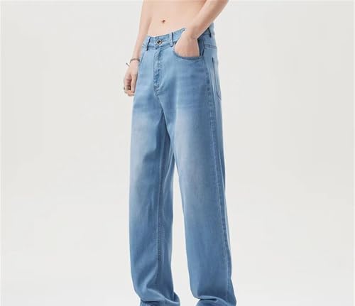 Men Business Casual Jeans Summer Thin Straight Stretch Denim Pants Lightweight Loose Fit Trousers2