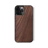 iATO Wood Case for iPhone 13 Pro Max. Unique Classy Real Natural Walnut Wood {Fully Protective Shockproof TPU Black Bumper & Raised Lip Bezel for Screen Protection} Wooden Cover for iPhone 13 Pro Max