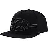 DC Comics Batman Baseball Cap, Adult Polyester Adjustable Snapback Hat with Flat Brim for Men and Women, Black, One Size