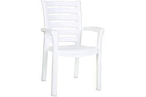 Patio Dining Arm Chair in White with Resin Material