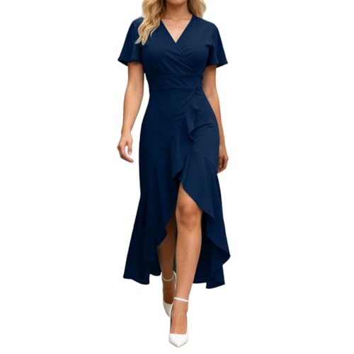 Robe enveloppante à manches courtes col en V chic pour bal de promo