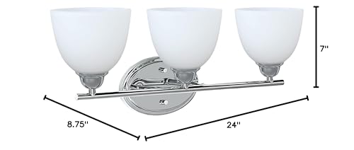 Image of Aspen Creative 62227, Three Metal Bathroom Wall Light, 24 inch Wide, Transitional Design in Chrome Vanity Fixture