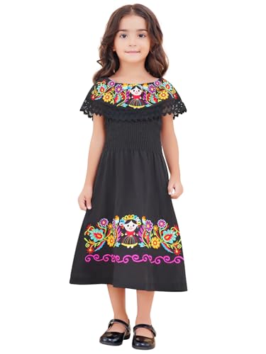 Image of Mexican Dress for Girls Traditional Vestidos Mexicanos Cinco de Mayo Embroidered Dresser Toddler Kids