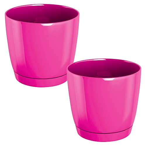 WELLHOME 2 x Pots Ronds en Plastique Coubi Round P de Couleur Fuchsia 12 (Longueur) x 12 (Largeur) x 11 (Hauteur) cm Cover