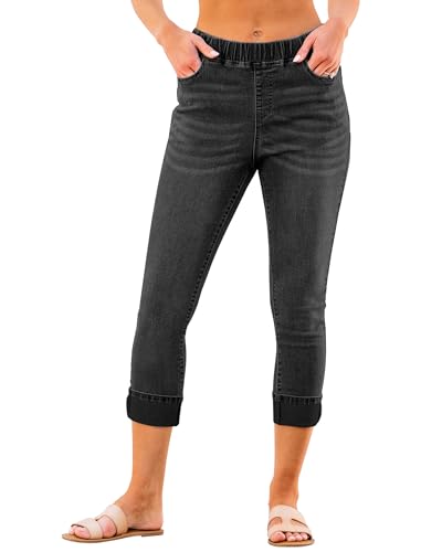 Roskiky Skinny Jeans for Women 7 8 Hosen Damen Sommer Hose Sommer Damen Schwarz gewaschen L