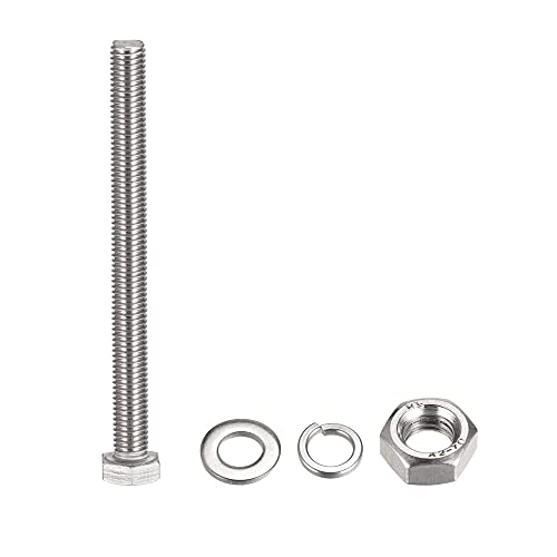Image of uxcell M10 x 120mm Hex Head Screws Bolts, Nuts, Flat & Lock Washers Kits, 304 Stainless Steel Fully Thread Hexagon Bolts 6 Sets