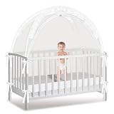 Crib Tent to Keep Baby from Climbing Out - Mesh Climbing Prevention, Pop Up Tent with Two-Way Self-Locking Metal Zipper (White, Lager)