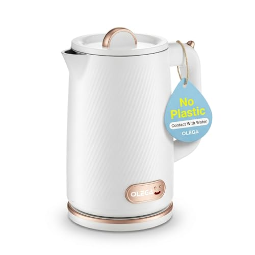 OLEGA Wasserkocher: 1800W Schnellaufheizender Elektrischer Teekessel BPA-freier 304 Edelstahl Elektrischer Wasserkocher mit Automatischer Abschaltung und Trockengehschutz 1.8L Weiß