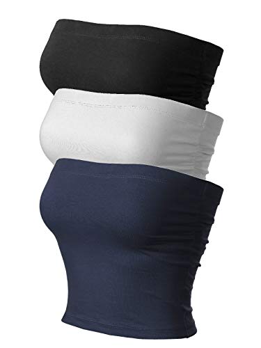 Image of MixMatchy Women's 3 Pack Tube Top Built-in Bra Strapless Ruched Bandeau