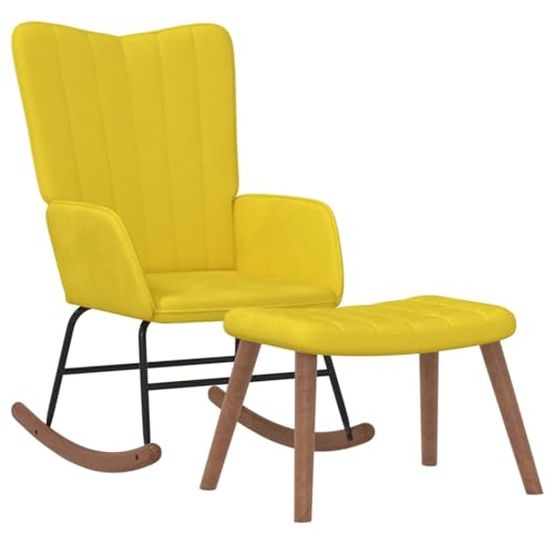 Fauteuil à bascule avec repose-pieds jaune moutarde de salon - 3