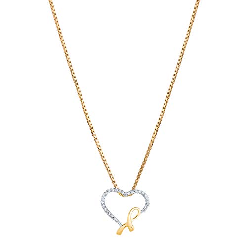 PEORA Genuine Diamond Cross and Ribbon Pendant for Women 14K Yellow Gold, Elegant Diamond Necklace, April Birthstone, Gifts for Birthday, Anniversary, Wedding, w/Jewelry Box
