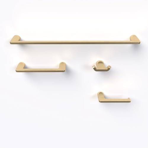 Mega Handles Bathroom Towel Holder Set - 4 Pieces Bathroom Accessories Sets - Heavy Duty Bathroom Accessory Set, 25\'\' Towel Bar, Robe Hooks & Toilet Paper Holder Wall Mounted - Satin Brass Bath Suite