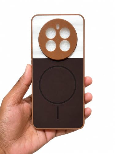 Image of Bintage 2in1 Hard Slim Back Case | Soft Border Camera Protect | Dual PU Leather Finish Back Cover Compatible for Realme 12+ 5G - White & Cherry Brown