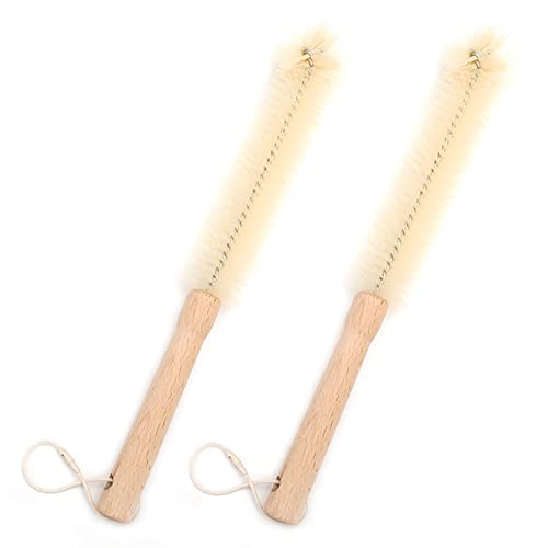 UPTALY 2 pcs Slim Bottle Brushes (13 inch, nylon brush head), with Beech Wood Handle, Cup Brush, Washing Brush with Long Handle, for Narrow Neck Bottle, Sink, Baby Bottle, Pot, Dish