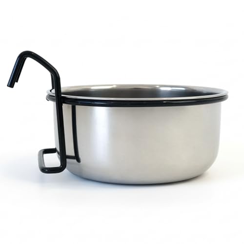 Paradise Stainless Steel Coop Cup with Hook 600ml - Durable Bird Feeder Bowl, Easy to Clean, Rust-Resistant, Secure Attachment for Cages, Ideal for Parrots, Cockatiels, and Small Pets