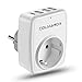 Colmanda USB Steckdose, 5-in-1 Steckdosenadapter mit 3 USB Ladegerät (3A) und 1 Typ-C Port (3A), Mehrfachsteckdose Adapterstecker 4000W, Steckdose mit Kindersicherung Weiß