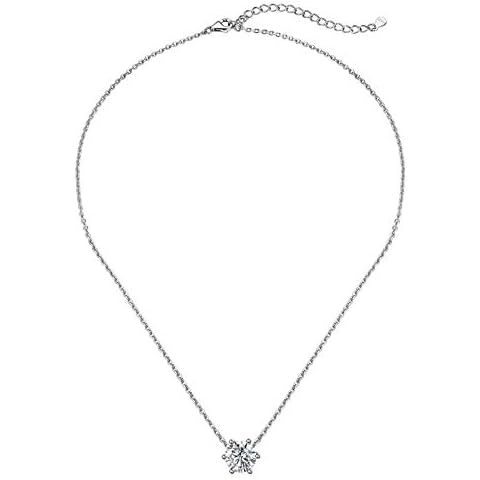 Sterling Silver April Pendant Necklace Women's Plain Silver Birthstone Jewelry Sturdy Cubic Zirconia Dainty Round Pendants Cover