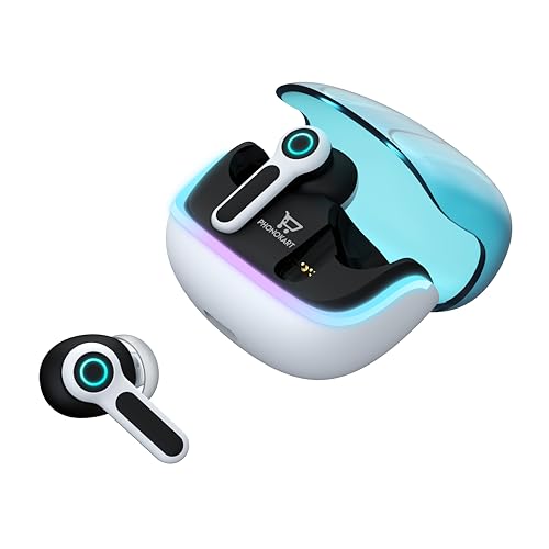Image of Phonokart KIRA TWS Bluetooth V5.4 Earbuds with Quad Mic ENC, RGB LED Gaming Mode, 70H Playtime, Type-C Fast Charging, Touch Control Wireless Earbuds with 500mAh Battery (White)