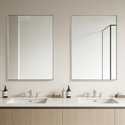 Image of Bathroom Mirror for Wall, 36x24 Inch Framed Vanity Mirror Brushed Nickel