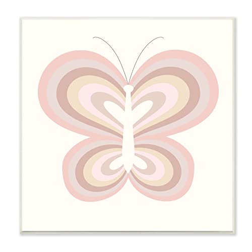 Stupell Industries Kids' Pink Butterfly Illustration Striped Rainbow Wings Wall Plaque, 12 x 12, Off- White