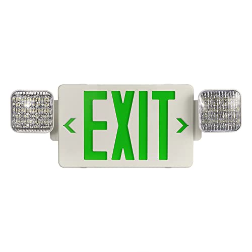 Image of TANLUX Green Exit Sign with Emergency Lights, LED Exit Light - Battery Backup, UL Listed, AC 120 /277V - Commercial Emergency Light Combo