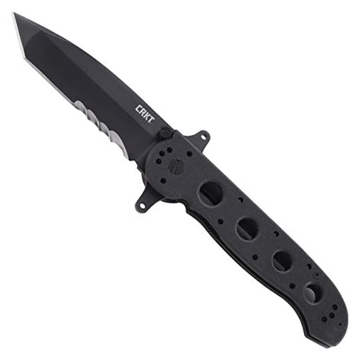 CRKT M16-14SFG EDC Folding Knife: Special Forces Everyday Carry, Black Serrated Edge Blade, Tanto, Automated Liner Safety, Dual Hilt, G10 Handle, 4-Position Pocket Clip