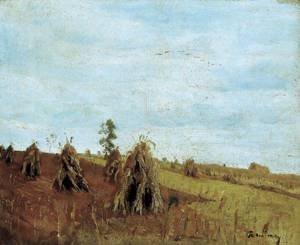 Peinture à l'huile Brownish Landscape Gyula Rudnay - Toile décoration murale 36x48