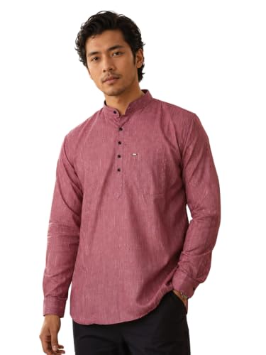 Image of Majestic Man Men's Cotton Blend Textured Regular Fit Full Sleeve Short Kurta