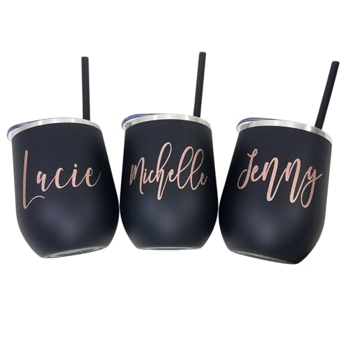 Product Image of the Personalized Stemless Wine Cup Tumbler Stainless Steel, Girls Trip Gift, Wedding Party Gifts, Bridesmaid Gift, Travel Wine Cup with Lid, Bachelorette Cups, Personalized Wine Glasses, Vinyl Decal