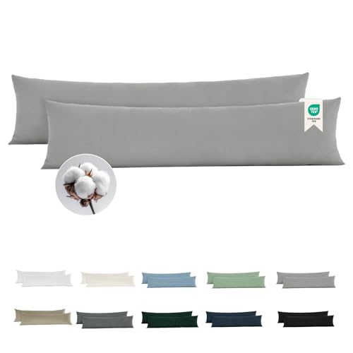 BEDELITE Seitenschläferkissen Bezug 40 x 145 Baumwolle, Hellgrau – Ansicht 1