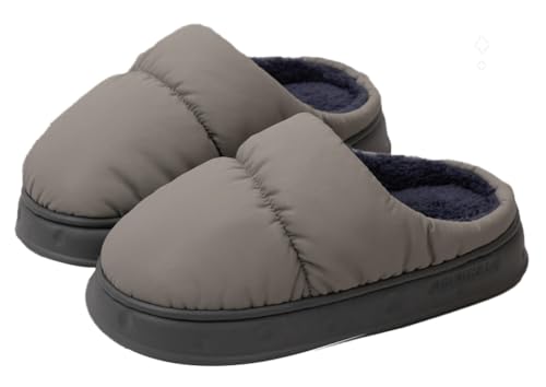 Rungion Furry House Slippers for Women Men Warm Soft Indoor Slippers Waterproof Puffer Slides Winter Outdoor