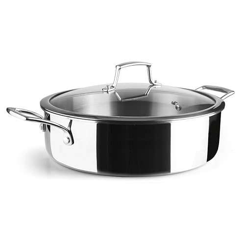 Lacor - 60888 - Cacerola Baja Trichef, 5 L, 28 cm, Tricapa de Acero Inoxidable 18/10 y Aluminio 1060, Asas y Pomo de Acero Fundido, Apta para Inducción, Horno y Lavavajillas