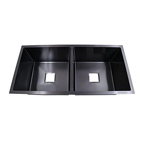 Image of COOTER Kitchen Sink 37 inch x 18 inch x 10 inch 304 Grade Stainless Steel Handmade Double Bowl Black Sink for Kitchen Basin Brushed Matte Finish Including Coupling Drain Basket Hose Pipe Kitchen Sinks